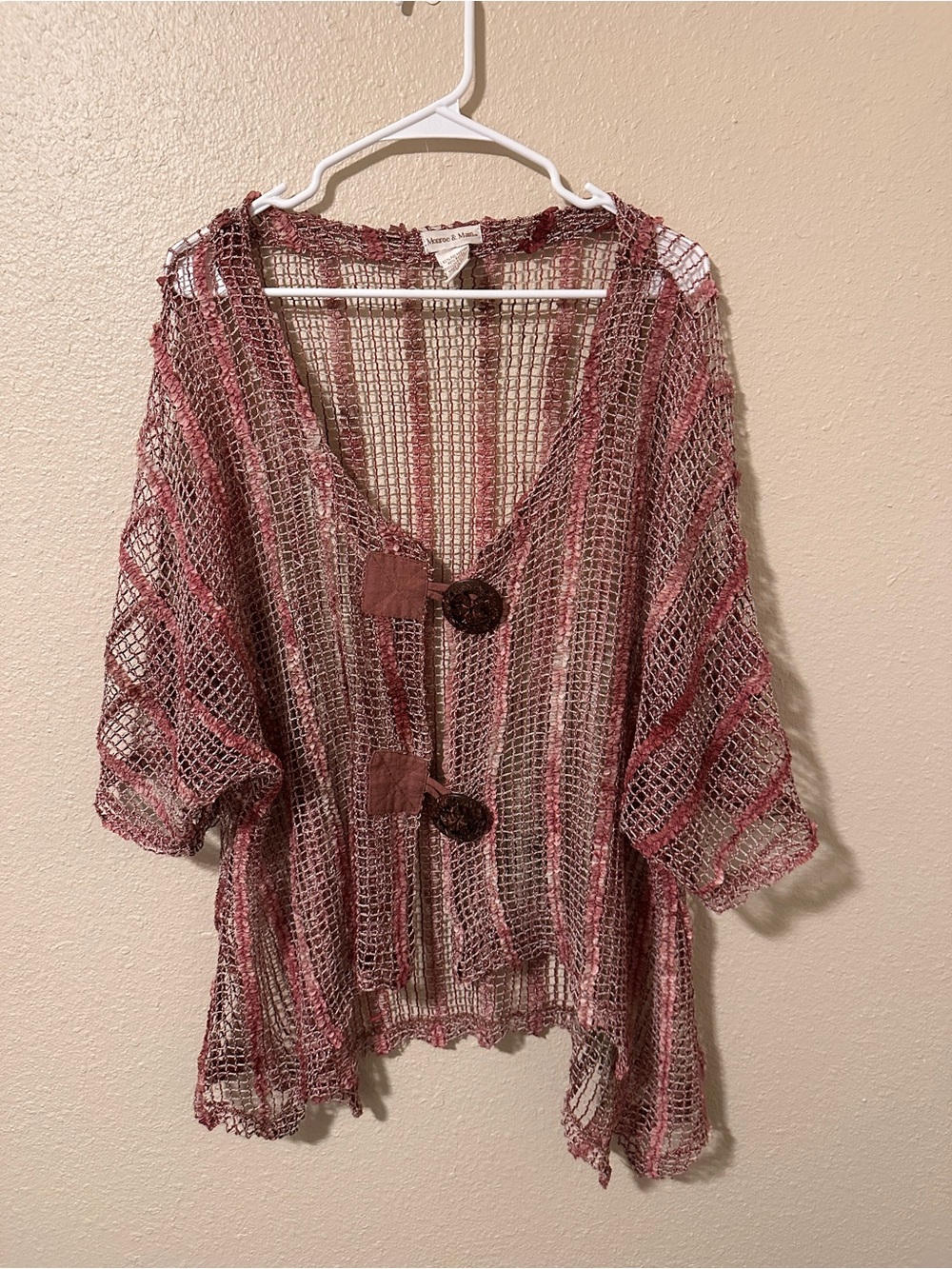 Monroe & Main XL Open Knit Cardigan plum mauve mesh ribbon half sleeve cardigan